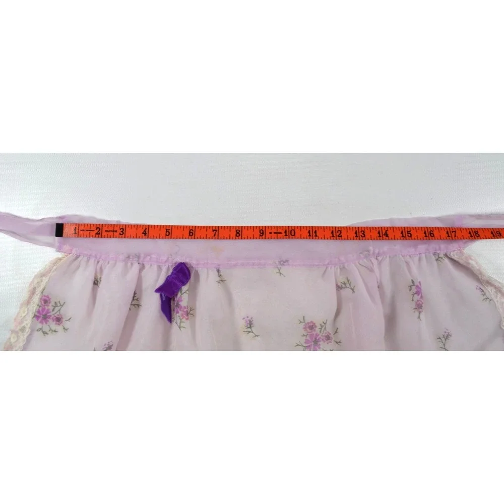 Vintage MCM 60s Half‎ Apron Sheer Purple Floral Pockets Waist Band 17